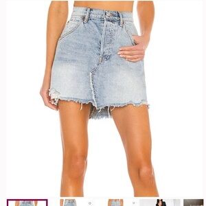 We The Free women’s Brea cutoff Blue Denim mini Skirt distressed button fly 30
